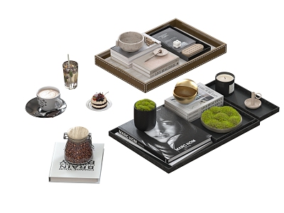 Modern Coffee La Flower Coffee Cup Tray Juice Drink Dessert Cake Combo 3d model