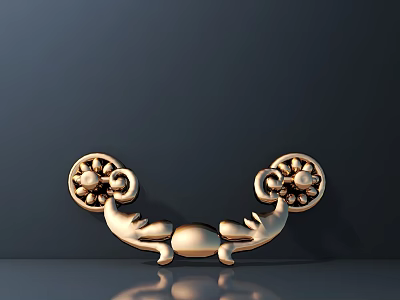 Golden Ornate Furniture Handle With Intricate Floral Patterns And Curved Design 3d model