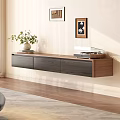 Modern TV Stand in Living Room with Potted Plant Decorative Frames and Drawers