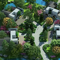 Modern Garden Landscape With Contemporary Buildings Lush Greenery And Water Features