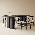 Minimalist Modern Black Table With White Cushioned Chairs Sleek Design Interior Set 3d model