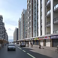 Vibrant Commercial Street In Urban Area With Tall Buildings Shops Pedestrians And Cars