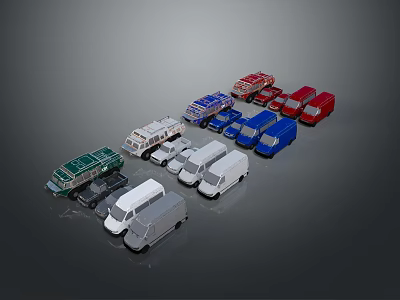 Various Colored Vehicle Models Including Trucks Vans And Cars On 3d model