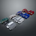Various Colored Vehicle Models Including Trucks Vans And Cars On