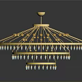 Luxurious Ornate Golden Chandelier With Multi Layered Structure And Crystal Decorations