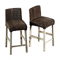 Woven Brown Bar Stools with Natural Wooden Legs and Comfortable Seats