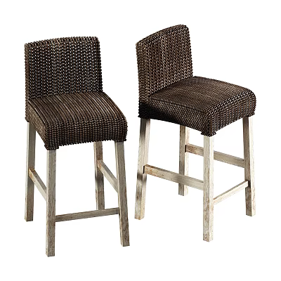 Woven Brown Bar Stools with Natural Wooden Legs and Comfortable Seats 3d model