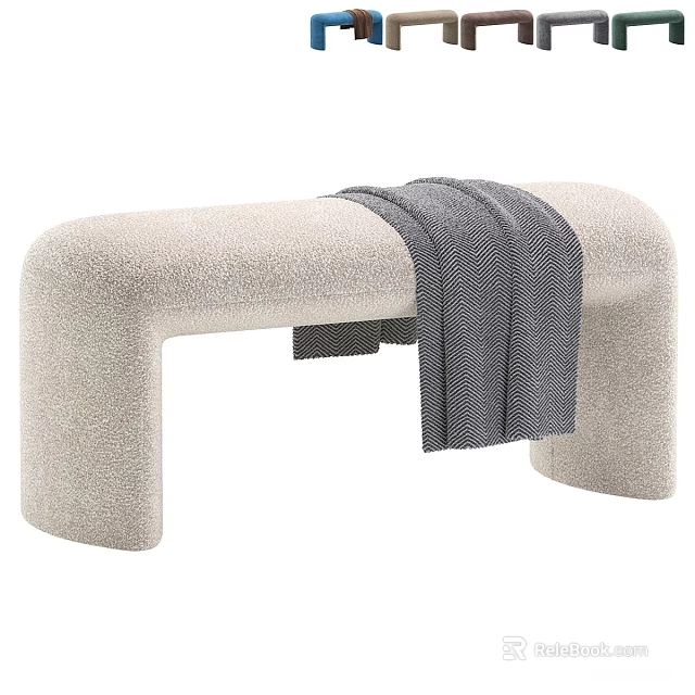 Stylish Beige Sofa Bench with Textured Surface and Gray Towel Draped On Top 3d model 