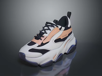 Fashionable Trendy Chunky Sole Sneakers With White Black Pink Color Casual Design 3d model