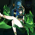 Elegant Woman In Elaborate Green Ornamental Outfit With Fantasy Background Details