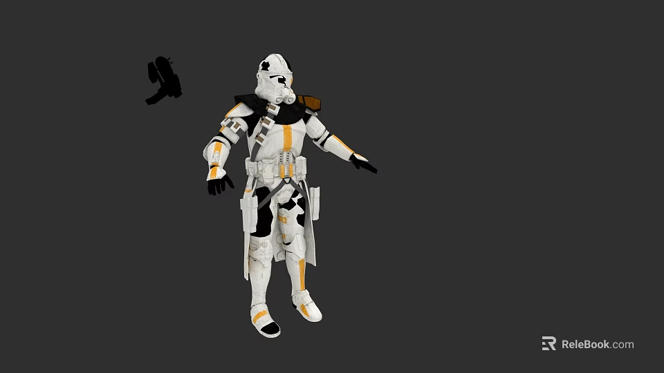Game and Movie Character in White Armor with Yellow Accents Black Details and Equipment Silhouette 3d model 