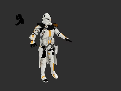 Game and Movie Character in White Armor with Yellow Accents Black Details and Equipment Silhouette 3d model