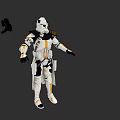 Game and Movie Character in White Armor with Yellow Accents Black Details and Equipment Silhouette