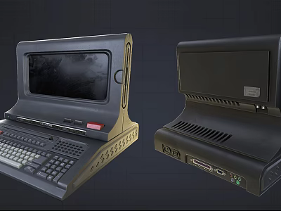Two Vintage Desktop Computers With Classic Design And Retro Monitor Keyboard 3d model