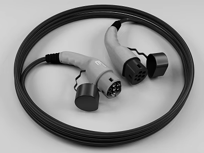 Electric Vehicle Charging Cables With Dual Plugs And Coiled Black Cable 3d model