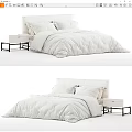 Modern Double Bed In Bedroom Interior With White Bedding Pillows And Nightstand