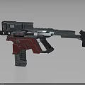 Futuristic Red Black Tactical Weapon With Mechanical Barrel Grip And Magazine Design