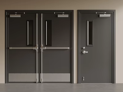 Black Modern Security Double And Single Doors With Glass Panel Design 3d model