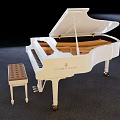 Elegant White Steinway & Sons Grand Piano With Upholstered Stool Musical Instrument