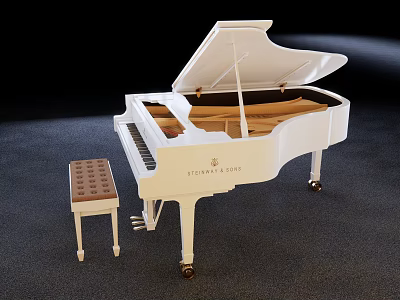 Elegant White Steinway & Sons Grand Piano With Upholstered Stool Musical Instrument 3d model