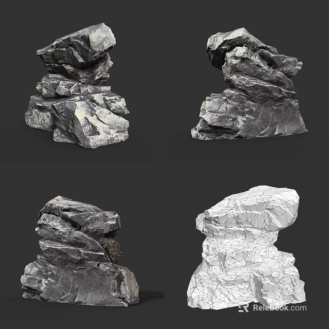 Stacked Stone and Wood Models Featuring Various Gray and White Textures 3d model 