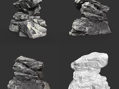 Stacked Stone and Wood Models Featuring Various Gray and White Textures 3d model