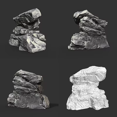 Stacked Stone and Wood Models Featuring Various Gray and White Textures 3d model