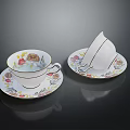 Classic White Teacup Set With Delicate Floral Prints And Gold Rim Saucer