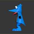 Cheerful Blue Cartoon Game Movie Character With Big Eyes Orange Belly And Outstretched Arms