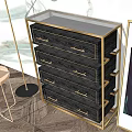 Modern Entryway Console Cabinet with Black Wood Gold Metal Frame and Drawers