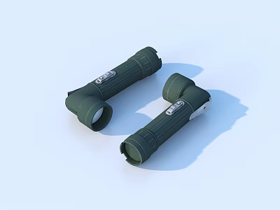 Two Green Portable Handheld Flashlights As Essential Daily Living Supplies 3d model