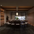 Japanese Style Private Dining Room With Round Table Wooden Chairs And Shoji Screens 3d model