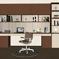 Modern Home Office Interior Design With Brown Cabinets Bookshelves Desk And Table Lamp