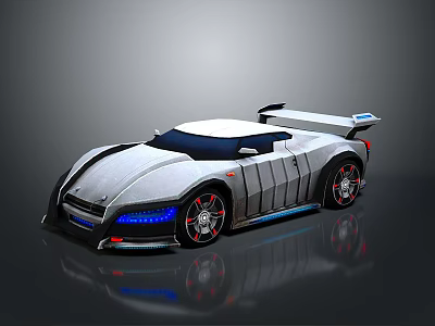Sleek Modern Sports Car With Blue LED Lights Convertible Top And Alloy Wheels 3d model