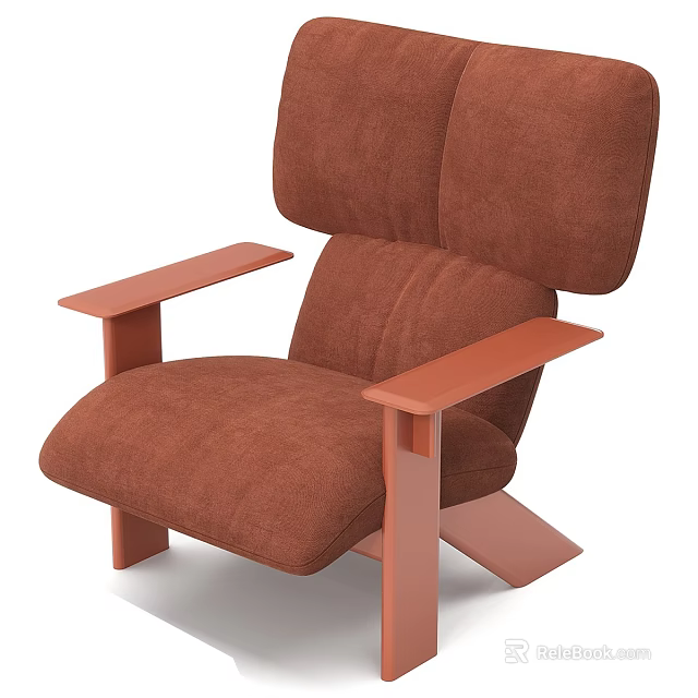 Comfortable Brown Fabric Upholstered Single Sofa With Wooden Armrests Modern Design 3d model 