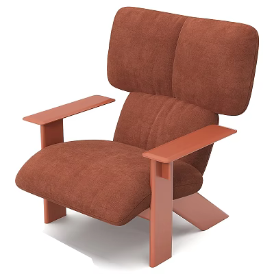 Comfortable Brown Fabric Upholstered Single Sofa With Wooden Armrests Modern Design 3d model