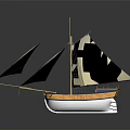 Wooden Sailing Boat Model With White Hull Beige Sails And Yellow Upper Structure
