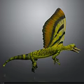 3D Pterosaur Creature with Green Yellow Striped Body and Orange Yellow Wings with Black Patterns