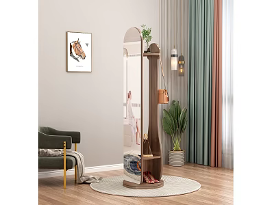 Modern Storage Cabinet With Full Length Mirror Green Plant And Shoes On Round Rug 3d model