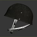 Vintage Military Helmet With Worn Metal Surface And Leather Straps
