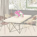 Cozy Natural Dining Table Set With Wicker Chairs Red Flowers Floral Wall And Wooden Floor