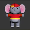 Cartoon Elephant Character With Red Hat Large Pink Ears And Red Yellow Striped Shirt