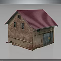 Traditional Red Brick Building With Pink Tiled Roof Windows And Blue Wooden Door