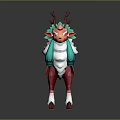 Vibrant Deer Shaped Game Movie Character With Red Green Fur White Mane And Antlers
