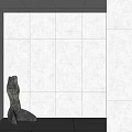 Gray Tile Background Wall Design With Black Sculpture In Modern Interior Space