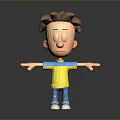 Cartoon Boy Character 3D Model Brown Hair Yellow Shirt Blue Pants White Shoes Arms Outstretched