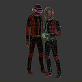 Futuristic Characters In Red Neon Lined Full Body Suits Standing Together 3d model