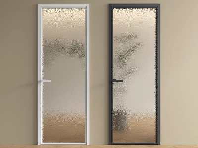 Modern Interior Swing Doors with White Black Frames Frosted Glass and Wooden Floor 3d model
