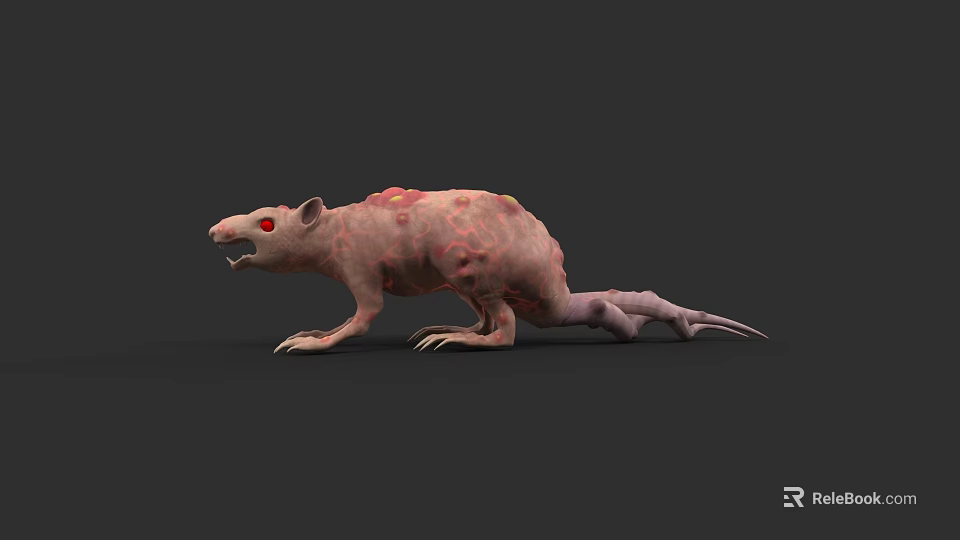 Game Movie Character Mutant Rat With Bumpy Pink Skin Red Eyes Open Mouth Long Tail 3d model 