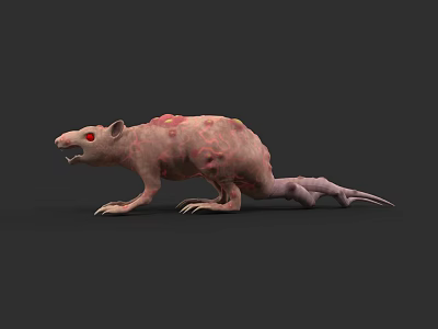 Game Movie Character Mutant Rat With Bumpy Pink Skin Red Eyes Open Mouth Long Tail 3d model